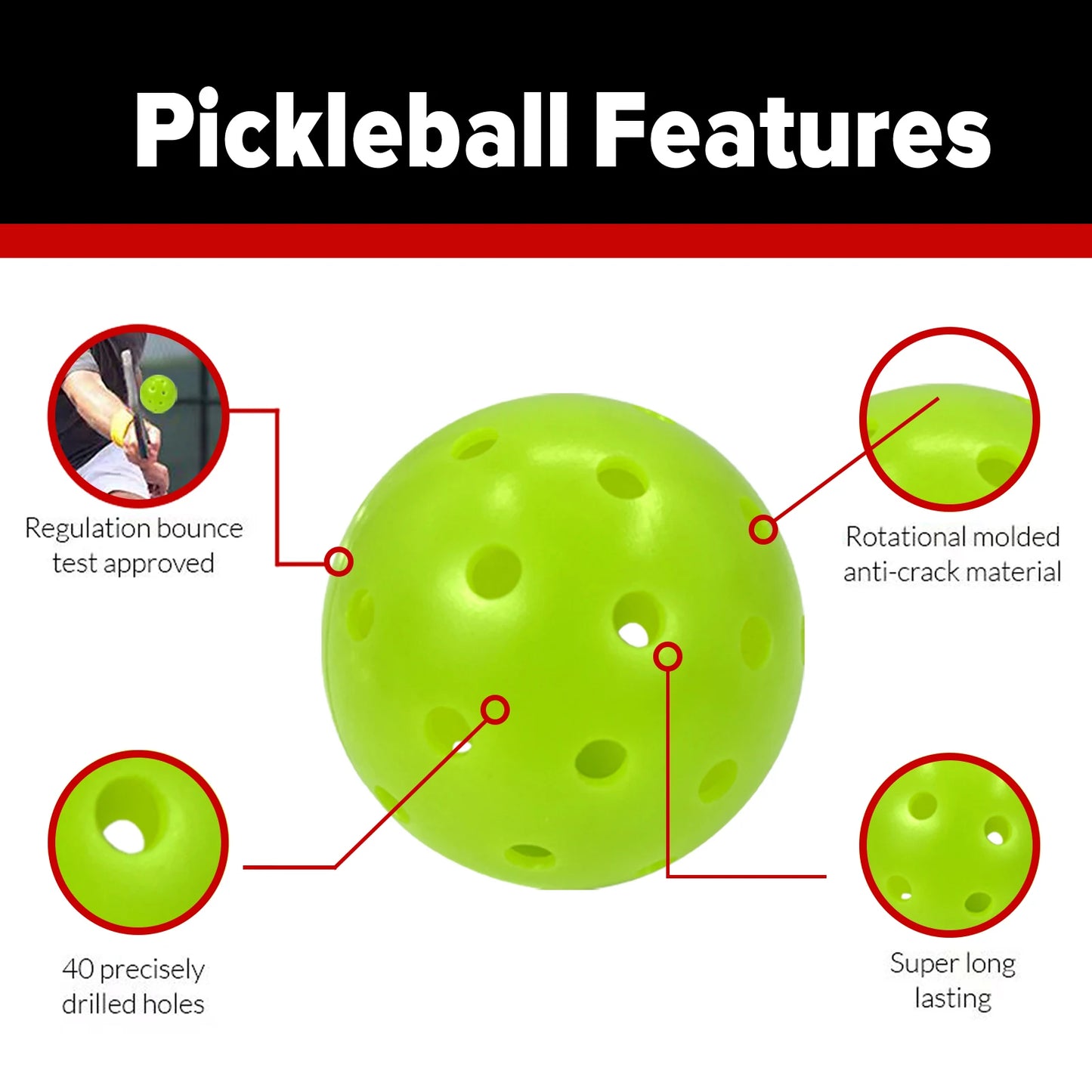 Juciao Competition Indoor/Outdoor Pickleball - Extremely Durable & Long Lasting